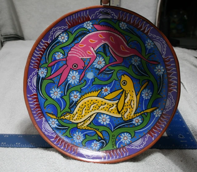 Hand PaintedTalavera Mexican Pottery Plate Dish 10" RABBITS