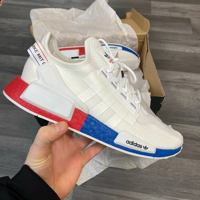 ADIDAS NMD R1 V2 White Red Blue Trainers Shoes Size Uk8 Us8.5 F42 - UK