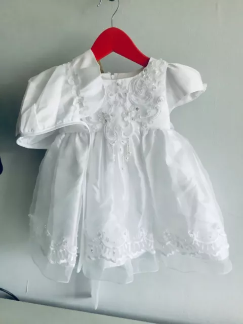 Robe de mariée bonnet/chapeau bébé filles baptême blanc baptême 9-12 mois