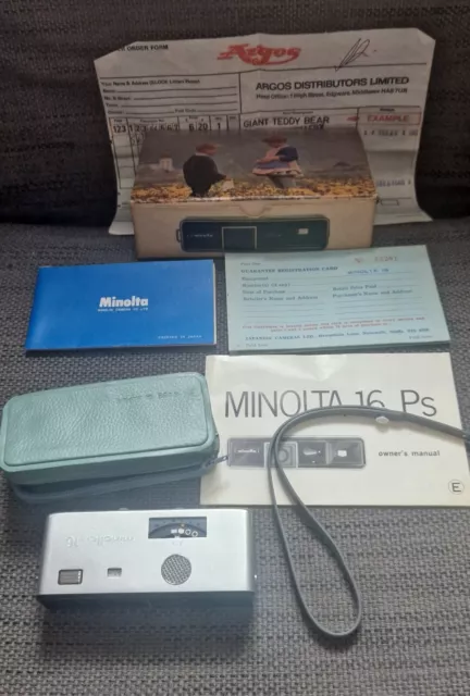 Vintage Boxed Minolta 16 Ps Camera with Original Paperwork/sales Bill.