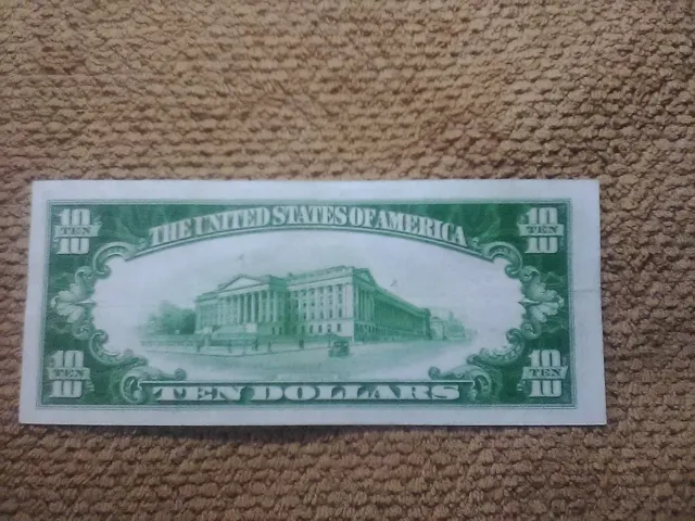 1928 Series B $10 Ten Dollar Note, Crisp, Nice, Xf/Xf+, Lg Seal ,St Louis-Issued 2
