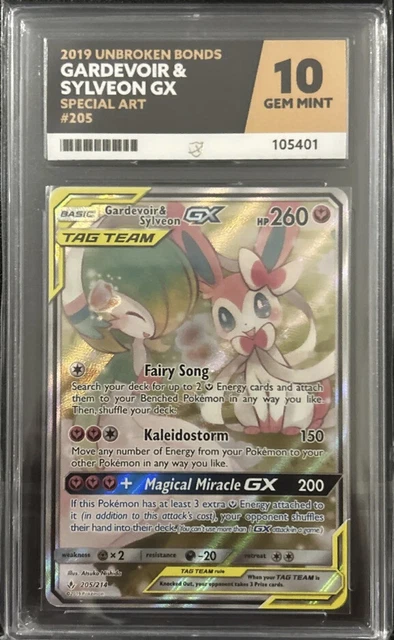 Gardevoir & Sylveon GX Full Alt Art 205/214 ungebrochene Bindungen ACE BEWERTET 10 PSA