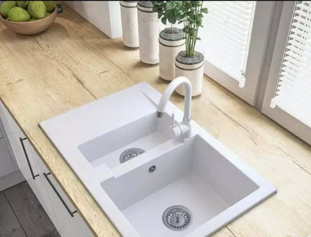 White Modern Kitchen Sink Mixer Taps Swivel Spout Single Lever Tap Mono