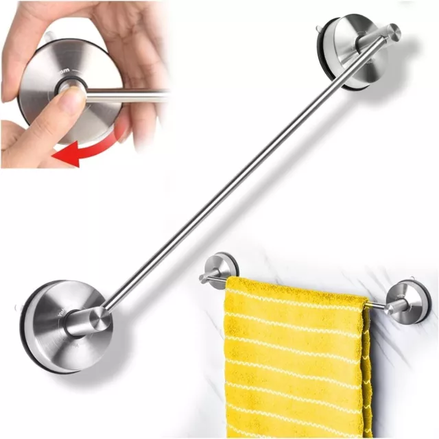 Stainless Steel Vacuum Suction Cup Towel Rail Bar Rack Hanger 55cm Bathroom NEW