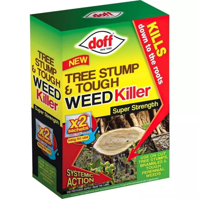 Doff Tree Stump & Tough Weed Killer Kills Deep Roots Bramble Glyphosate 2 Sachet