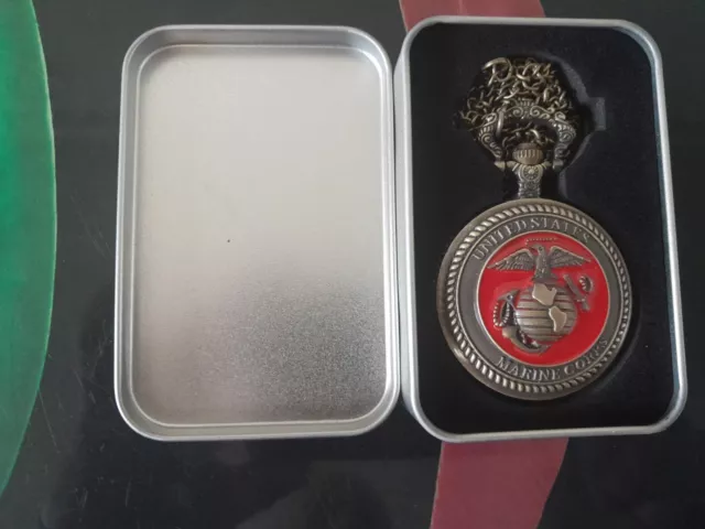 Reproduction United States Marine Corp Pocket Watch In Presentation Tin Brand...