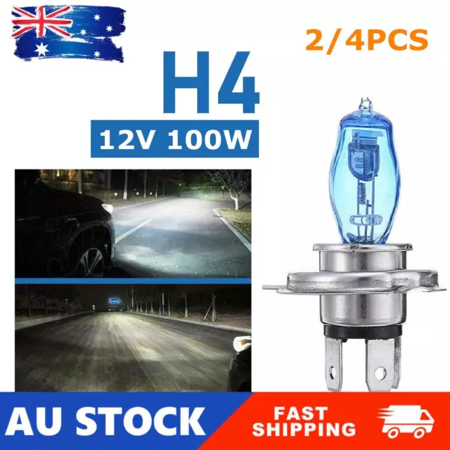 2/4Pcs H4 Headlight Globes Car Light Bulbs 6000K 100W 12V Xenon Super White