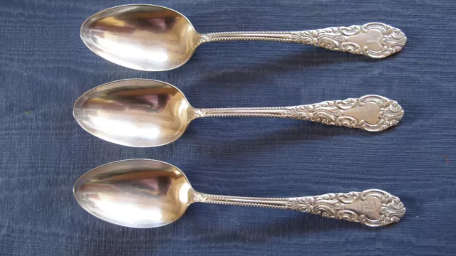 3 Holmes & Edwards Antique LINCOLN Silverplate Tablespoons Ca 1895 Mono FB