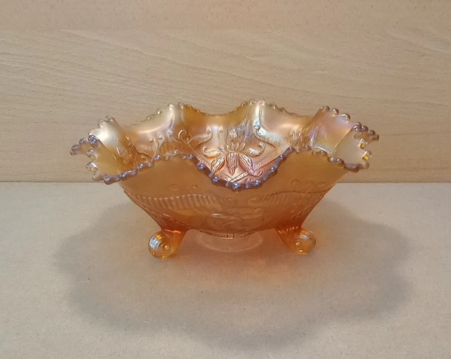 Carnival Marigold Iridescent Footed Glass Dish -Ruffled Edge
