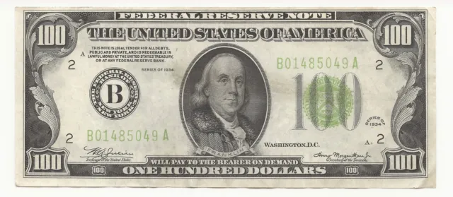 1934 $100 Dollar Bill Federal Reserve Note FRN New York, NY 049A-ZCCM