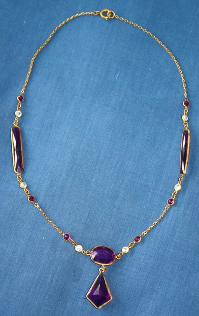 Collier Art Déco Années 30 – Pendentif Améthyste – Métal – Occasion Avec Micro éclat