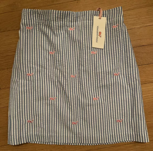 Girls VINEYARD VINES Blue White & Pink Striped Whale Short Skirt 10-12 M NWT