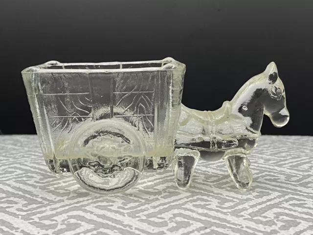 Vintage Clear Pressed Glass Horse Wagon (Donkey Cart) Candy Dish