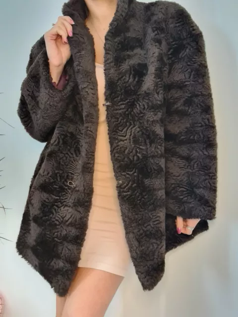 Vintage soft Brown Fur Coat Textured, Lined With Hook and eye Size Large 14 - 16