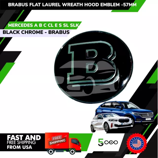 BRABUS FRONT HOOD MERCEDES BENZ BLACK EMBLEM FLAT LAUREL WREATH BADGE 57MM oem