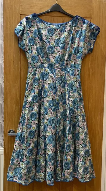 Anna Belinda Oxford Womens Blue Floral Vintage Midi Style Tea Dress Uk 12