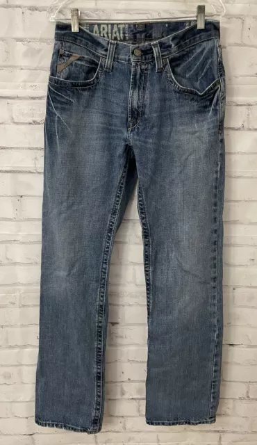 Ariat M4 Low Rise Boot Cut Blue Faded Jeans Mens Size 31X35 Work Pants