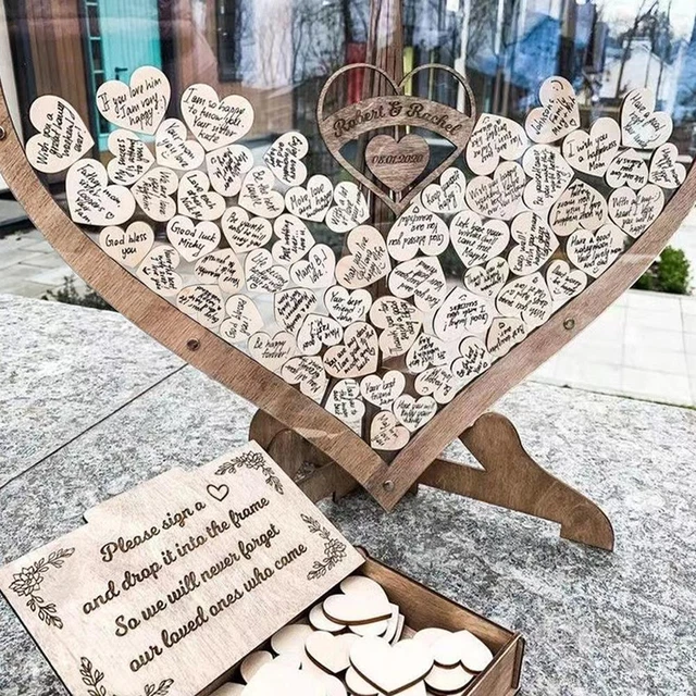 Scatola a goccia libro degli ospiti di nozze cuore in legno 3D cuore rustico dolce