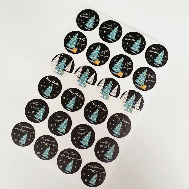 24 Geschenkaufkleber Frohe Weihnachten Baum Sticker Etiketten Merry Xmas 35mm 2