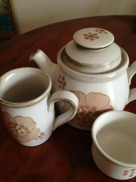 Denby Pottery Tea Pot/Milk Jug & Sugar Bowl.Gypsy Pattern. Genuine Denby Items.