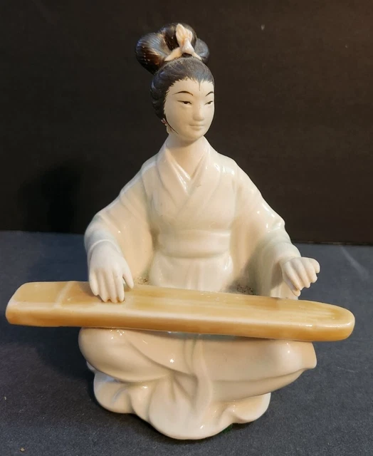 Geisha Porcelain Statue Asian Sculpture Figurine Japan Local Koto Player Decor