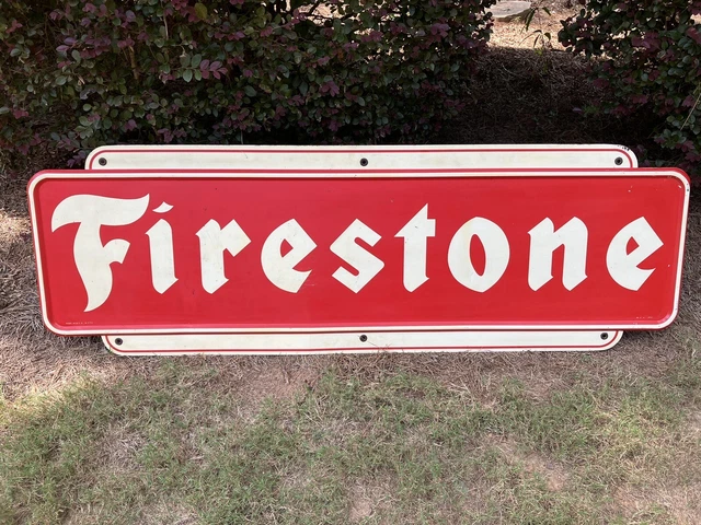 Vintage Original 71 x 23 Inch FIRESTONE TIRES Metal Dealership Sign With Rivets