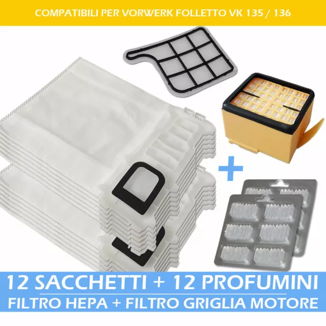 cavo 7 mt 12 sacchetti 12 profumi filtri hepa PER Vorwerk folletto vk 135 136