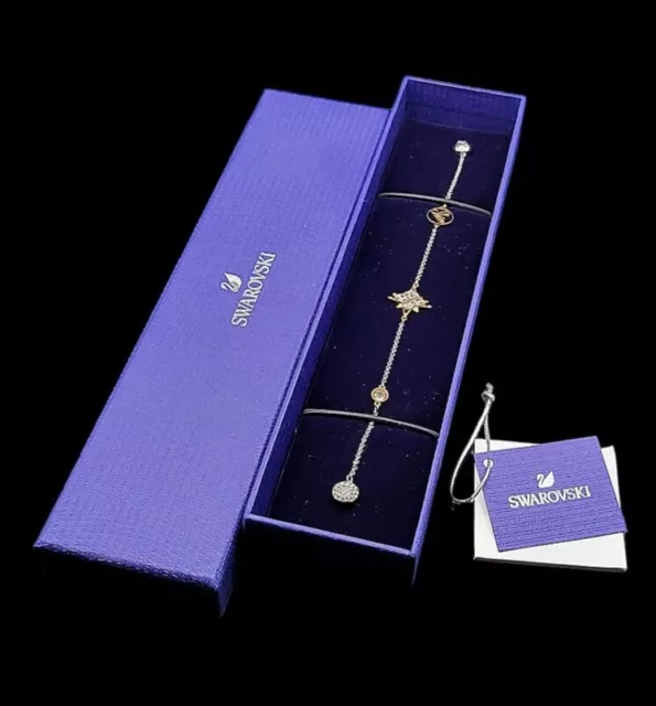 °♡ Genuine Swarovski Crystal Charm Bracelet ♡° Swan Stamp • Box Inc ♡°