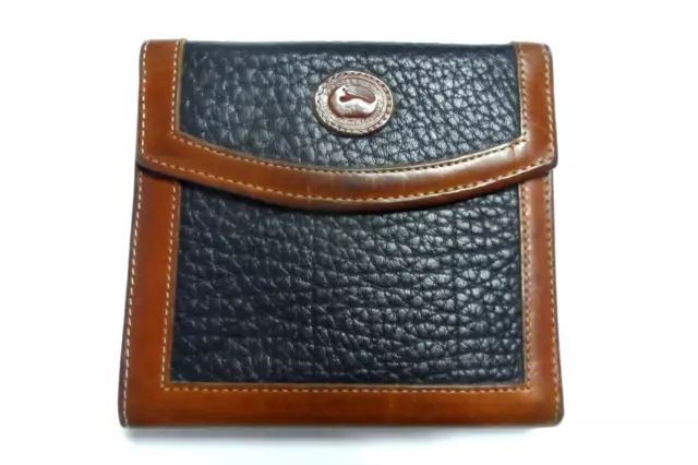 VINTAGE DOONEY & Bourke Trifold Wallet Navy Brown Pebble Leather Kiss ...