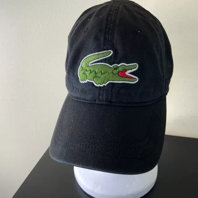 LACOSTE Hat Cap Black Big Croc Logo Adjustable Strapback One Size