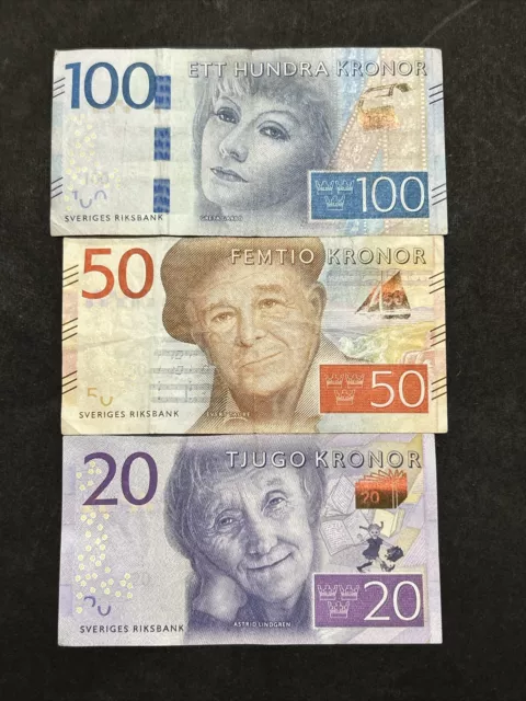 Bank Of Sweden 20, 50 & 100 Kronor Banknote Set - New Issue