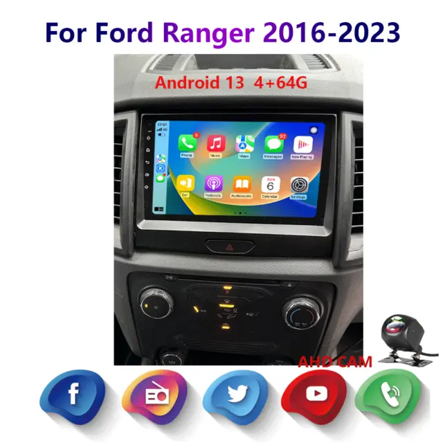 4-64GB Android 13 For Ford Ranger 2016-23 Car Stereo Radio WIFI Carplay GPS CAM