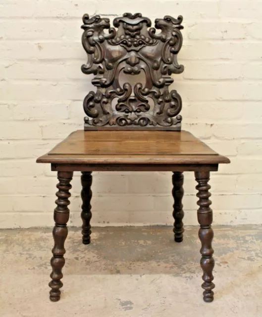 Antique Victorian Walnut Hall Chair ~ Bobbin Legs, Carved Back (Can Deliver)