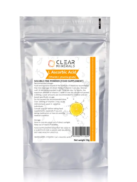 L Ascorbic Acid Vitamin C E300, 50g Pharmaceutical grade powder, FREE P&P