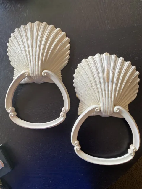 Seashell Towel Holders Set Of 2 By Homeco .beach Vibe Easily Painted. Vintage