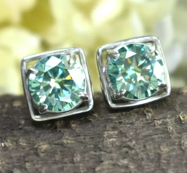 2.80 Ct Treated Certified Blue Diamond Solitaire Studs in 925 Sterling Silver