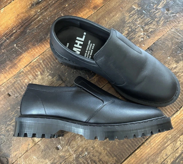 MARGARET HOWELL SOLOVAIR Shoes UK 7 Black Leather Moccasin