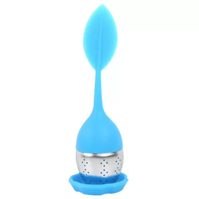 (Blue)Silicone Stainless Steel Cute Tree Leaf Shape Tea Infuser Ball Filter S UK