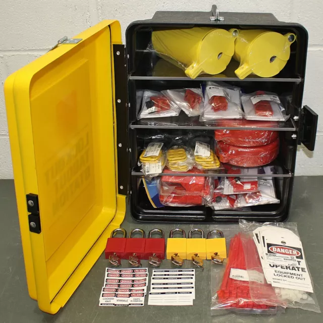 Brady Filled Electrical & Valve Lockout Station LC585E, Tagout Kit, Padlocks