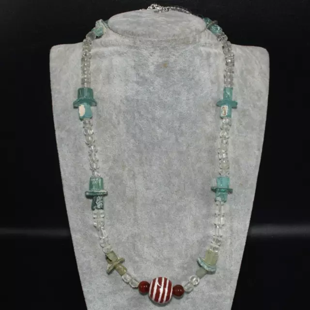 Old Burmese Pyu Culture Etched Carnelian Bead Necklace with Roman Glass Beads