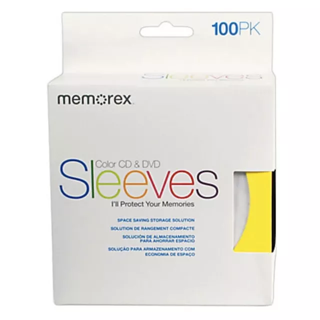 100 Memorex Multi-Color CD DVD Paper Sleeve with Clear Window & Flap