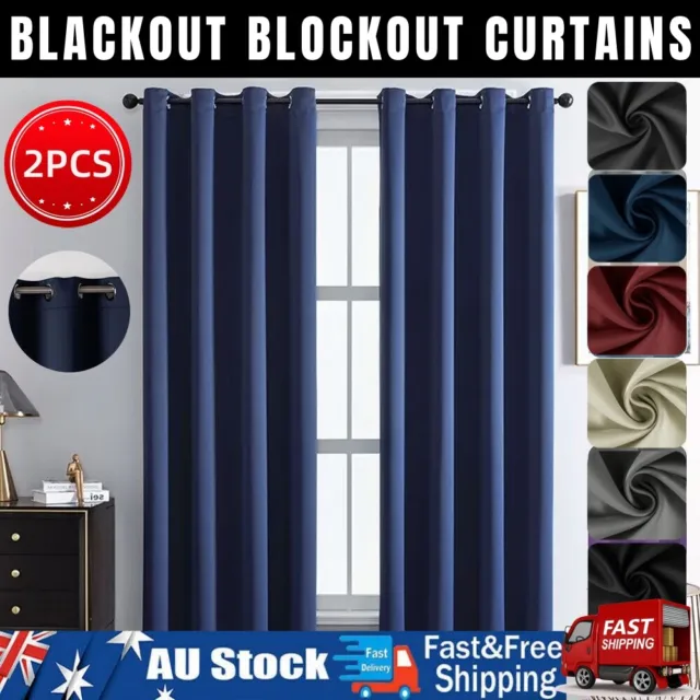 100% Blockout Blackout Curtains 3 Layers Pure Fabric Thermal Insulated Eyelet AU