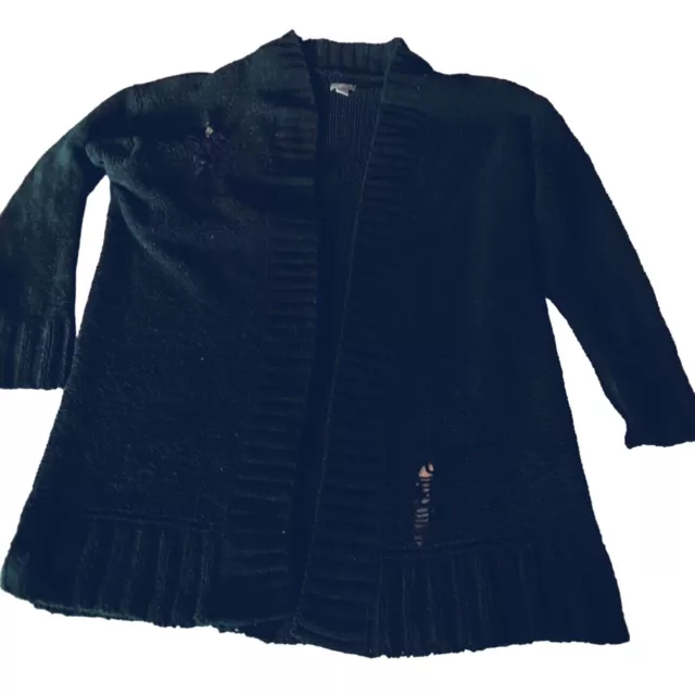 A aerie Black Cardigan Sweater Womens XXS Goth Grunge Shabby Distressed Holes