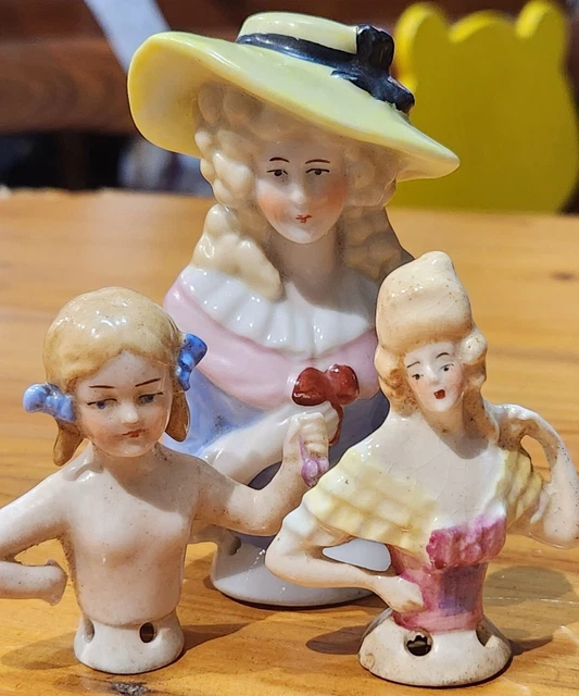 Porcelain Half Lady Dolls Lot Of 3