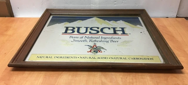 Vintage Busch Beer Mirror Sign Wood Frame Bar  24" x 20" Man Cave Sign