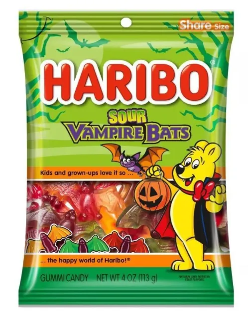 Haribo SOUR VAMPIRE BATS Gummi Candy 4 oz Share Size Fruit Gummy ** BB 5/2024 **