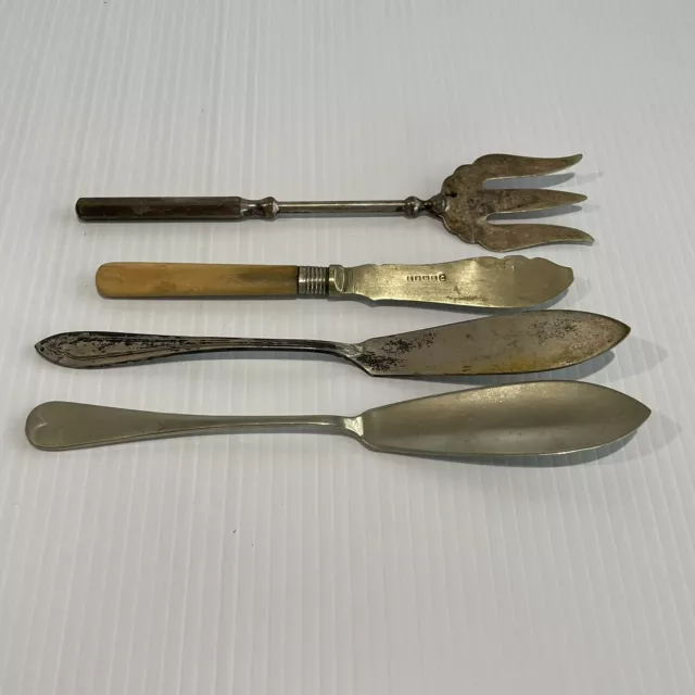 4 Vintage Silver Plated  Kitchen Cutlery - Cheese Knives, Knife, Salad Server