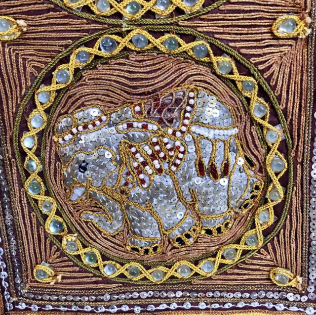 Thai India Embroidered Sequined Elephant Boho Wall Hanging 3 Dimensional 14 X 35