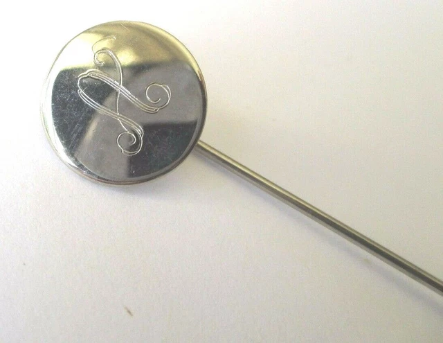Épingle à Chapeau Ancienne En Métal Argenté Gravé – Bijou Vintage Et Rétro