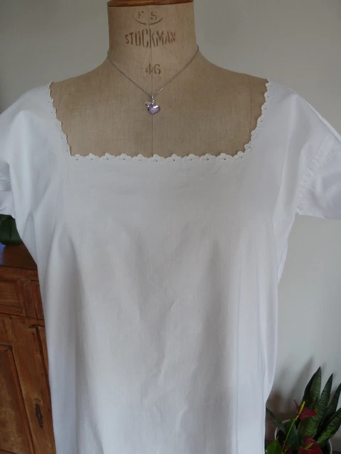 chemise de nuit ancienne début XXème brodée main coton grande taille comme neuve